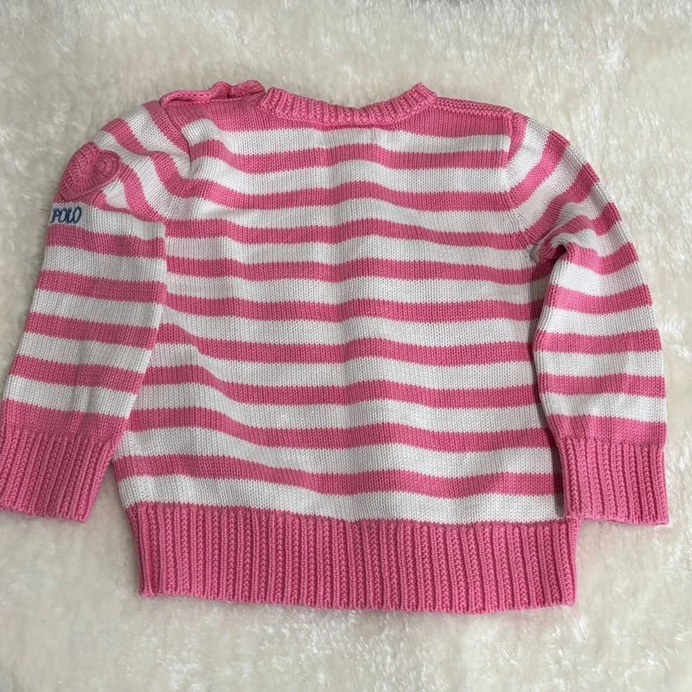Ralph Lauren Polo Infant Pink White Striped Cotton Sweater Size 12 Month
